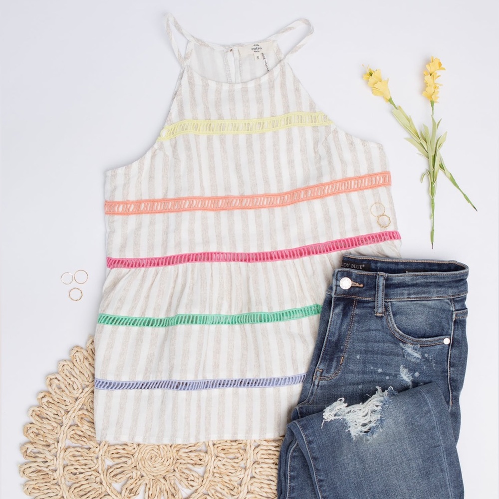 ๐ฅ BOGO ๐ฅ NWT Entro Cotton Sleeveless Striped Top Large - Picture 8 of 10